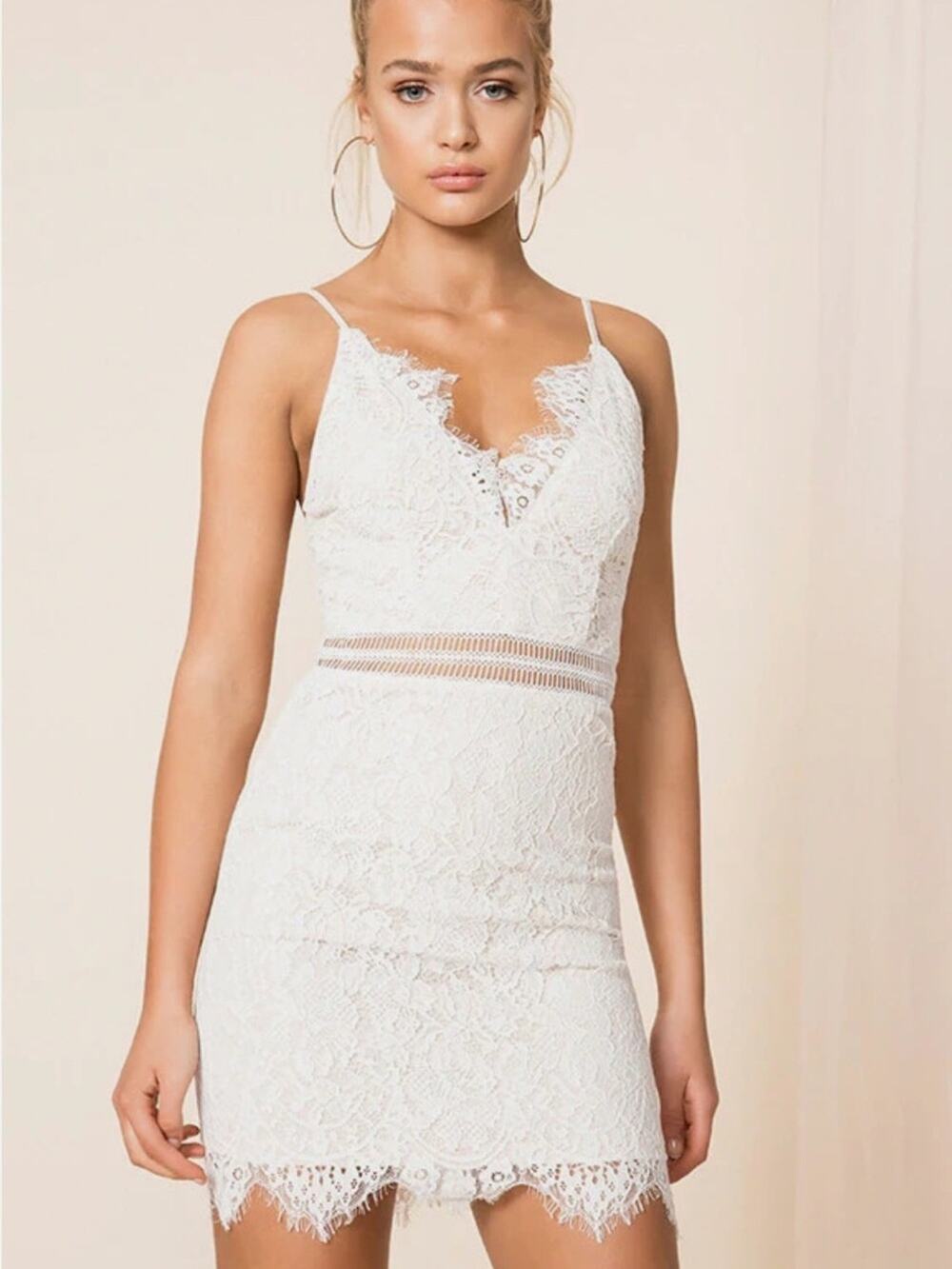 superdown Woman’s S Ivory Lace Spaghetti Strap Mini Dress NWT